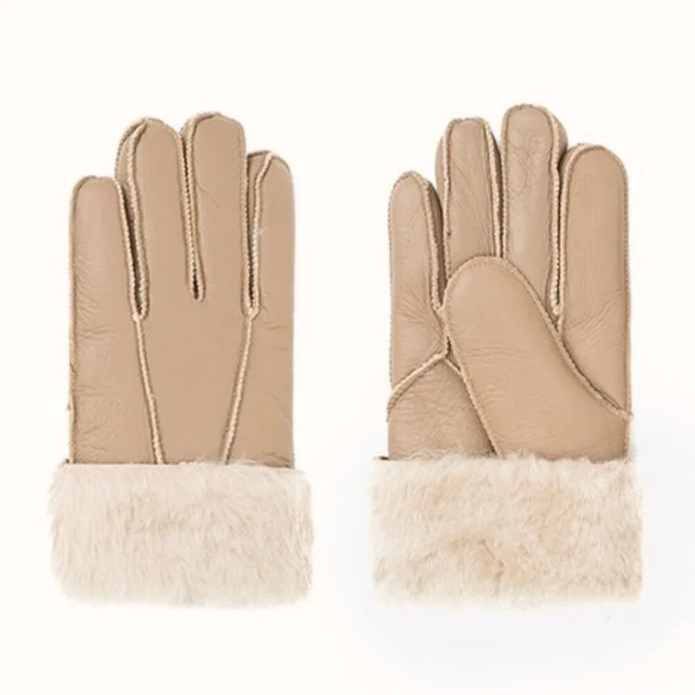Ugg AUSTRALIAN SHEPHERD Leather Stitching Gloves Soft Chestnut Wool Sheepskin